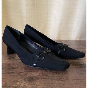 Vintage Van Eli Womens Pump Sz 8N Black Square Toe Bow Spool Heel Preppy Classic